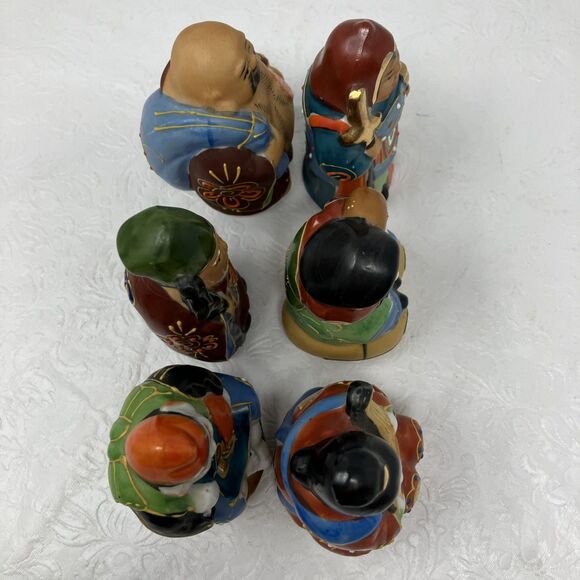 Vintage Japanese Kutani Moriage Lucky Gods Porcelain Figurines Set Lot Of 6 - Picture 13 of 16